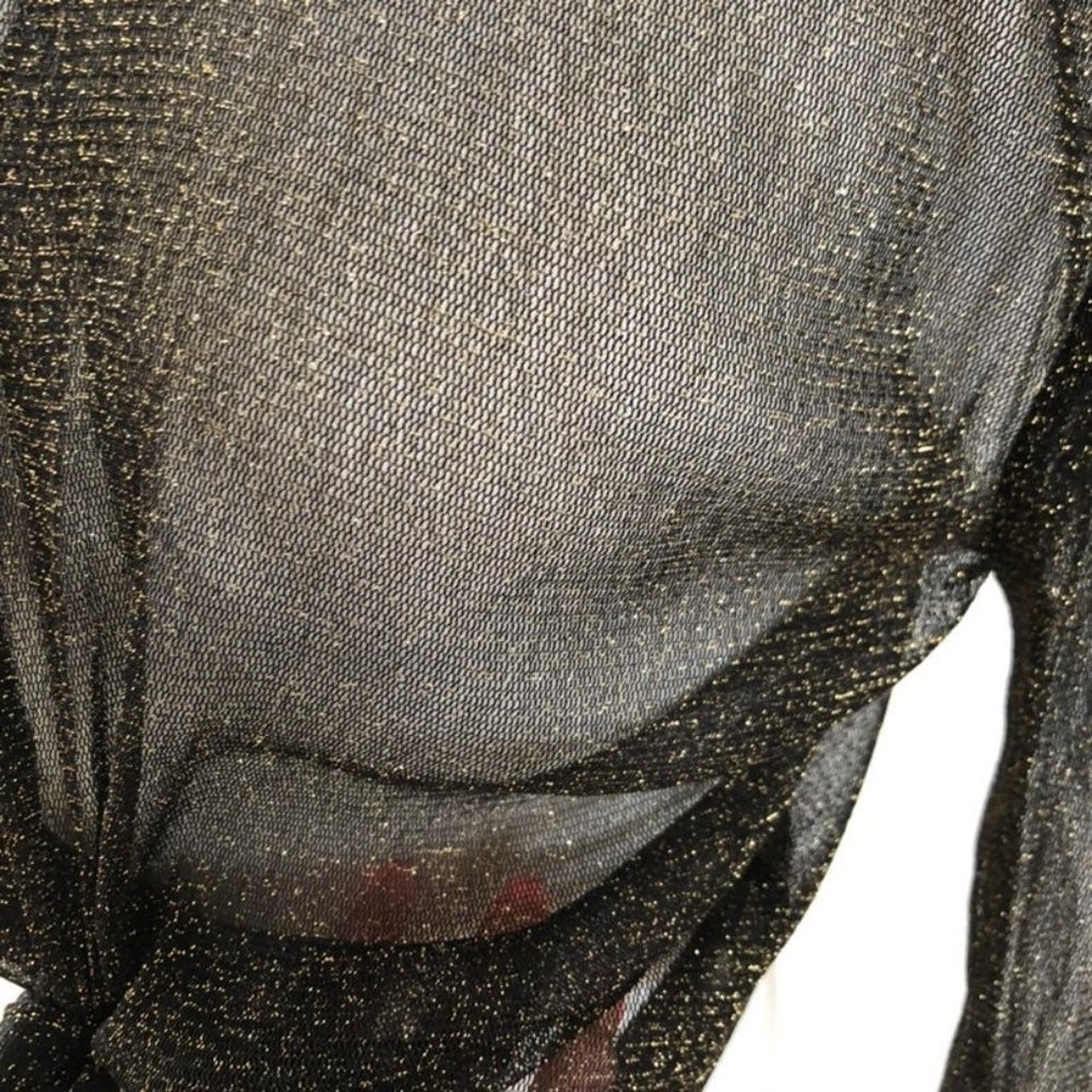 Black Gold Mesh Long Sleeve Tied Blouse - Picture 4 of 8